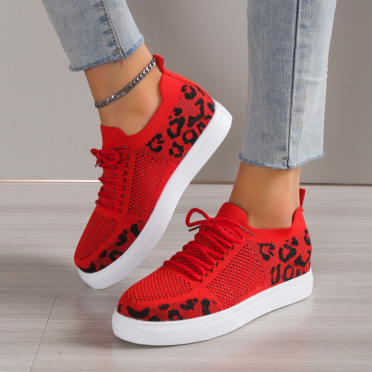 Lace-Up Leopard Flat Sneakers - Body By J'ne