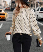 Polka Dot Mock Neck Long Sleeve Blouse