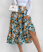 Printed Elastic Waist Midi Skirt