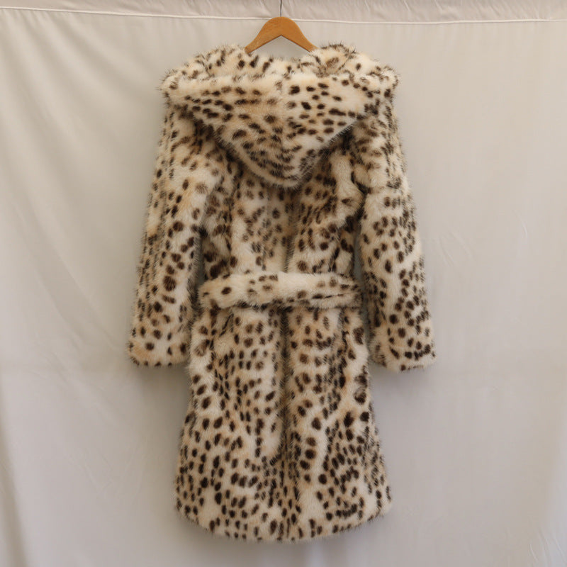 Leopard Print Faux Fox Fur Coat