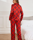 Plaid Button Up Long Sleeve Top and Pants Lounge Set