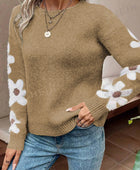 Flower Round Neck Long Sleeve Sweater