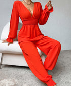 Plunge Smocked Flounce Sleeve Jumpsuit - Body By J'ne