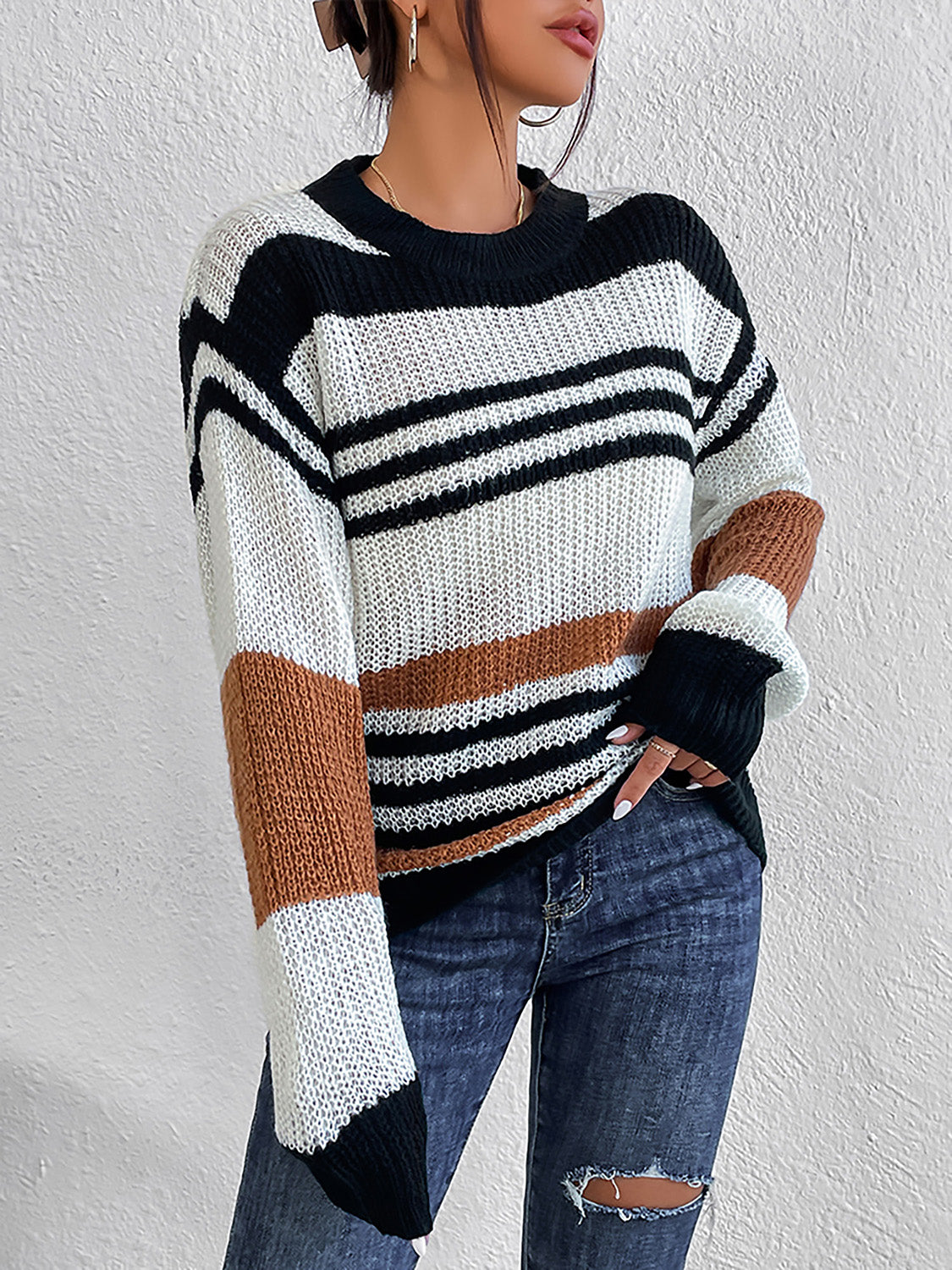 Striped Round Neck Sweater - Body By J'ne