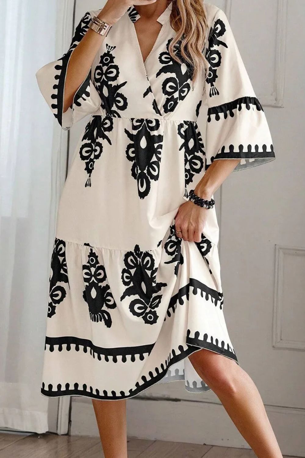 Printed Half Sleeve Knee Length Dress - Body By J'ne