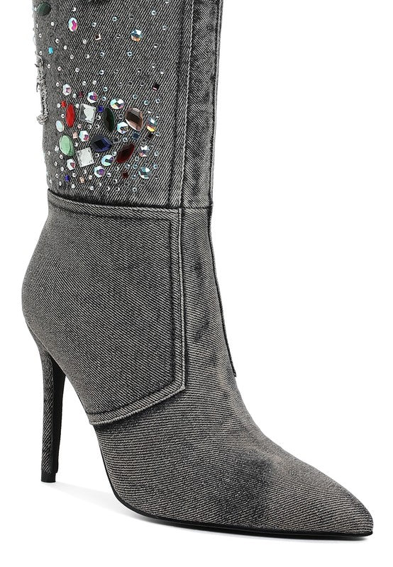 Cornik Multi Color Stones Denim Boots - Body By J'ne