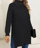 Slit Turtleneck Long Sleeve Sweater