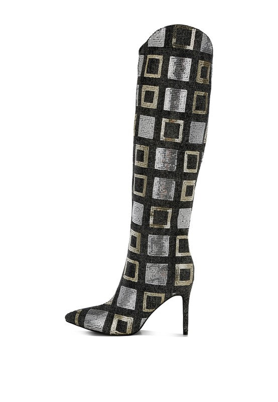 Sharmin Checkered Sequin Knee High Boots - Body By J'ne