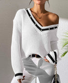 Contrast Trim V-Neck Long Sleeve Sweater