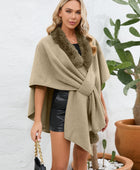 Fuzzy Trim Open Front Poncho