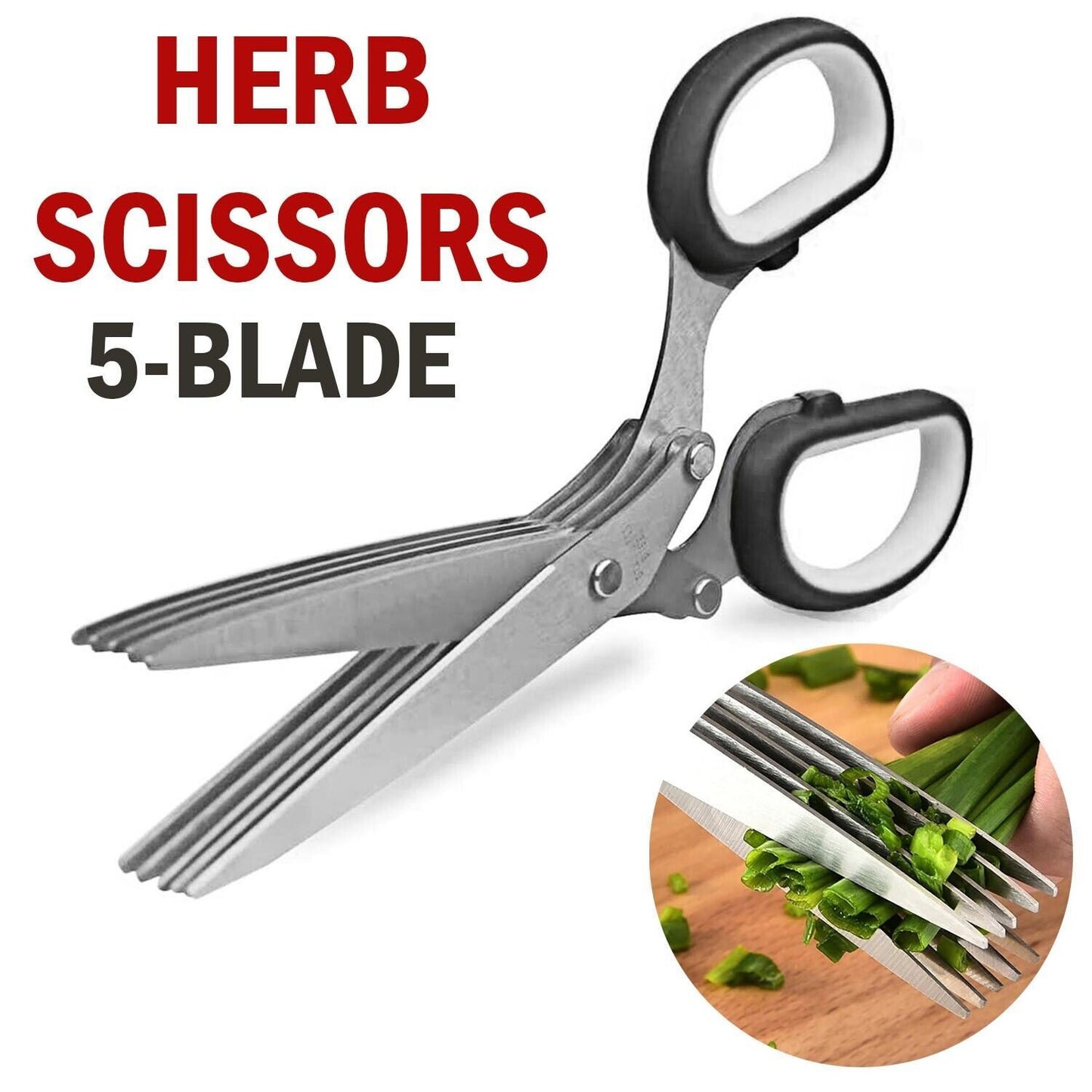 Herb Scissors With Multi Blades Stainless Steel Fast Cutting Shear Kitchen Tool - Body By J'ne