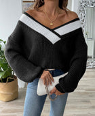 Contrast Dropped Shoulder Long Sleeve Sweater