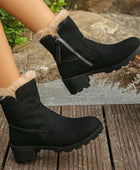 Suede Faux Fur Block Heel Boots