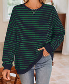 Lovelet Striped Round Neck Long Sleeve Sweatshirt