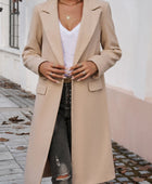 Devine Pocketed Collared Neck Long Sleeve Coat