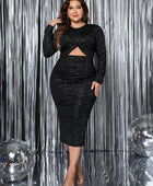 Plus Size Cutout Slit Round Neck Long Sleeve Dress