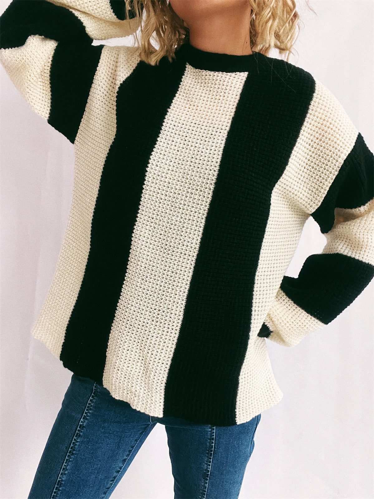 Color Block Round Neck Long Sleeve Sweater - Body By J'ne