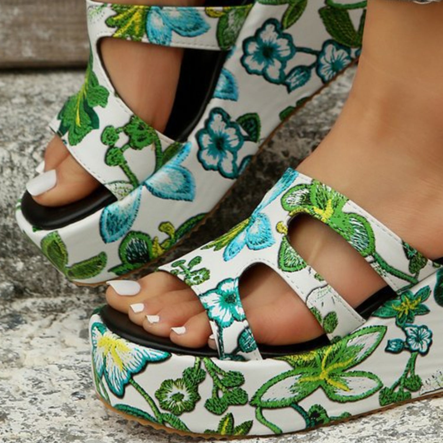 Cutout Floral Peep Toe Sandals - Body By J'ne