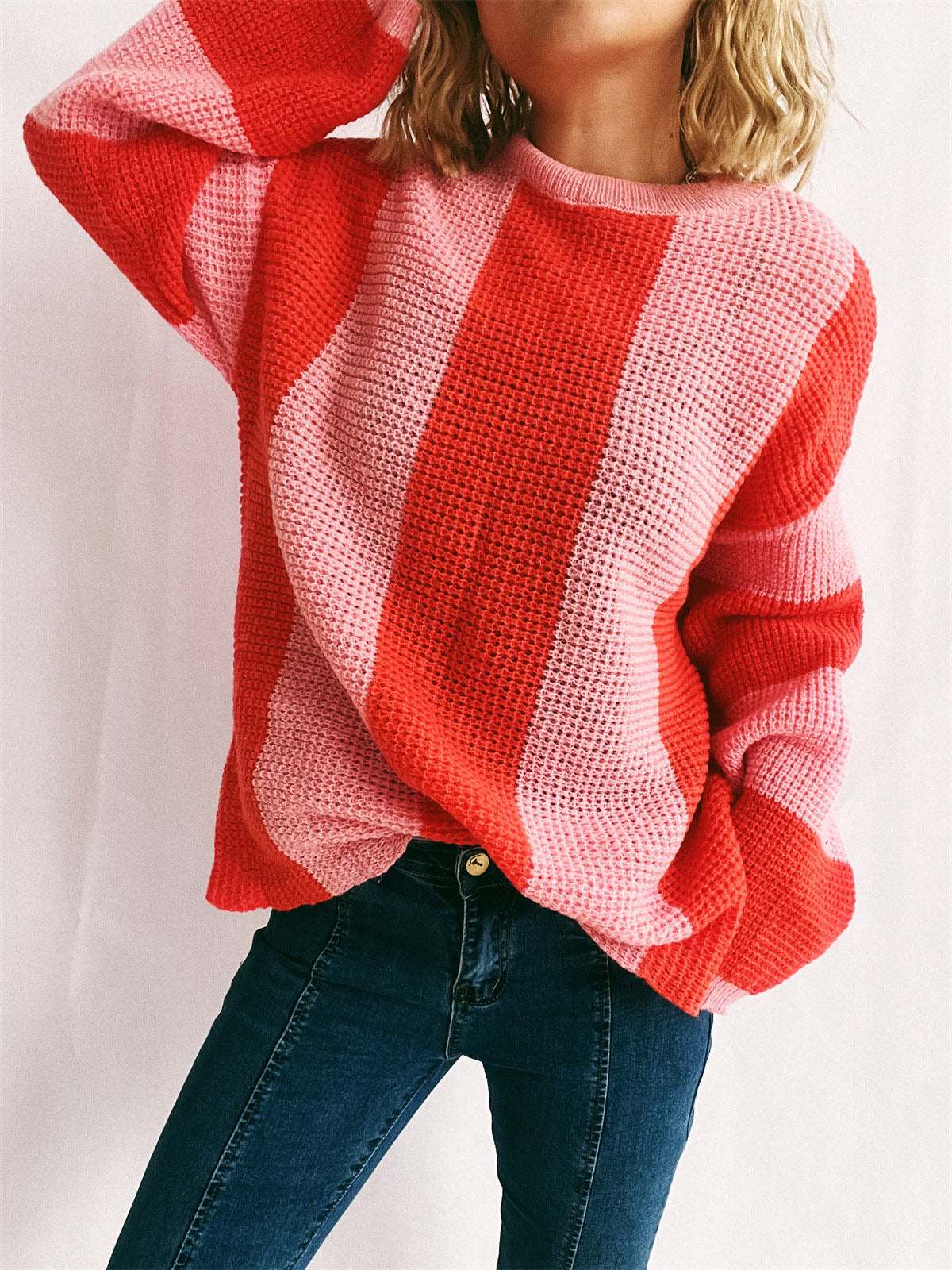 Color Block Round Neck Long Sleeve Sweater - Body By J'ne