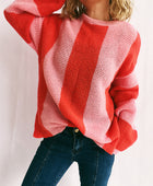 Color Block Round Neck Long Sleeve Sweater