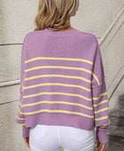 Striped Dropped Shoulder Round Neck Pullover Sweater