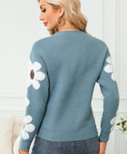 Flower Round Neck Long Sleeve Sweater