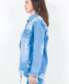 American Bazi Frayed Hem Distressed Denim Shirt Jacket - Body By J'ne