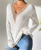 Openwork V-Neck Long Sleeve Sweater