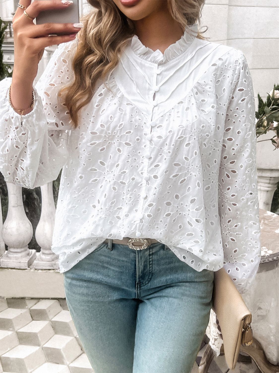 Devine Frill Round Neck Long Sleeve Shirt - Body By J'ne