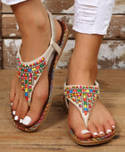 Beaded PU Leather Open Toe Sandals - Body By J'ne