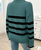 Striped Collared Neck Long Sleeve Sweater