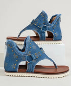 Studded Raw Hem Flat Sandals - Body By J'ne