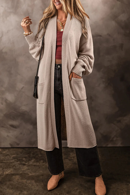 Pocketed Open Front Long Sleeve Cardigan - Body By J'ne