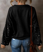 Pearl Detail Round Neck Long Sleeve Sweater