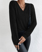 Surplice Dropped Shoulder Long Sleeve T-Shirt