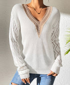 Openwork V-Neck Long Sleeve Sweater