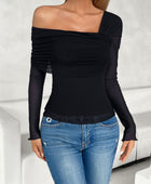 Devine Ruched Asymmetrical Long Sleeve T-Shirt