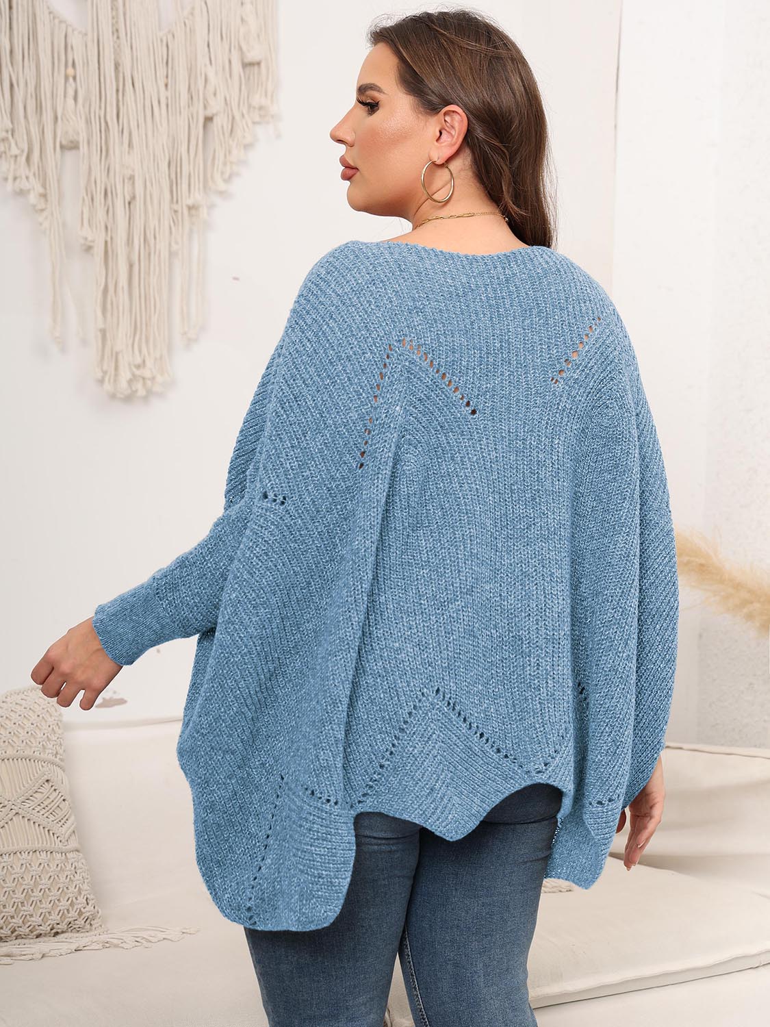 Plus Size Round Neck Batwing Sleeve Sweater - Body By J'ne