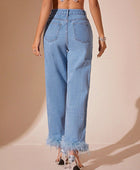 Plush Hem High Rise Straight Jeans