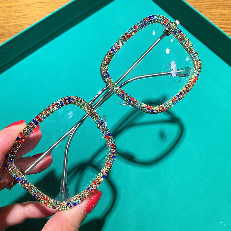 Gafas de moda cuadradas con incrustaciones de diamantes