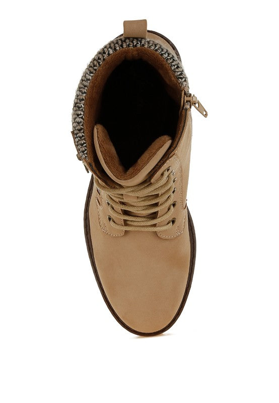 Mahisha Knitted Collar Zip-Up Hiker Boots - Body By J'ne