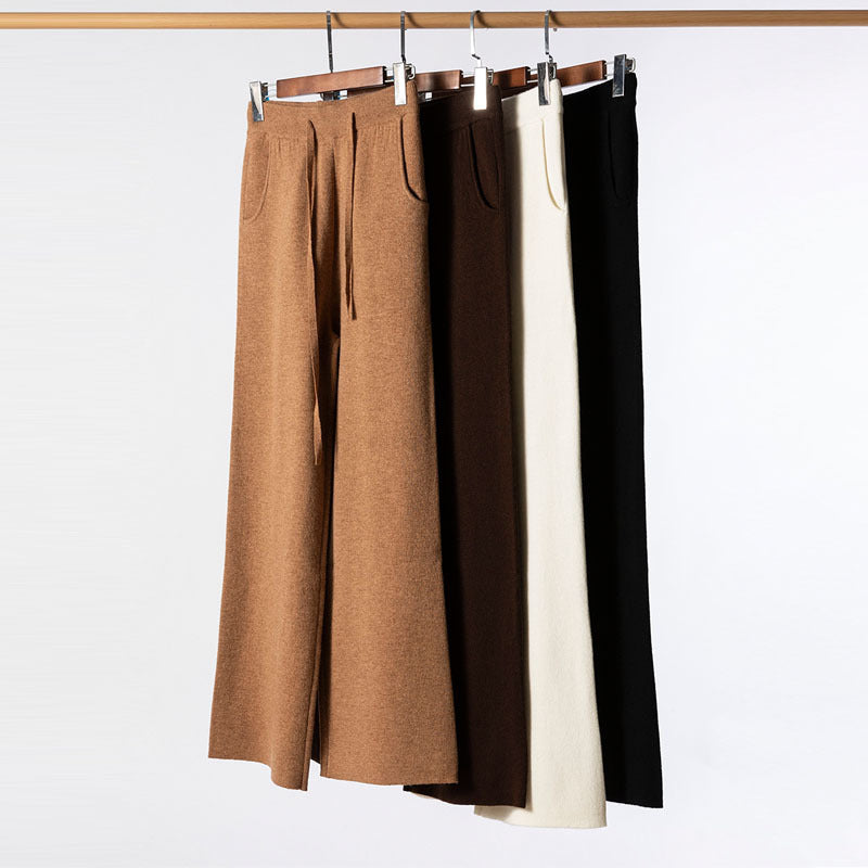 Thick Version Soft Glutinous Wool Drawstring High Waist Straight Wide Leg Pants - Body By J'ne