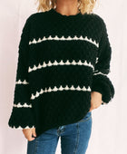 Contrast Stripes Round Neck Long Sleeve Sweater