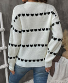 Perfee Heart Round Neck Long Sleeve Sweater