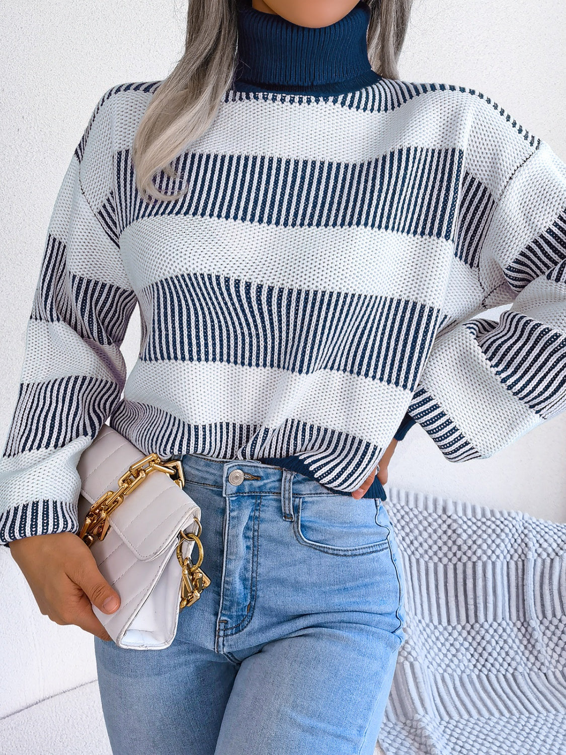 Striped Turtleneck Long Sleeve Sweater - Body By J'ne