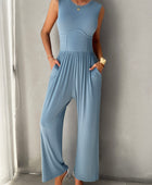 Devine Round Neck Sleeveless Wide Leg Jumpsuit