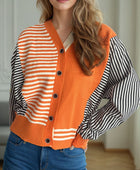 Striped Button Down Long Sleeve Cardigan