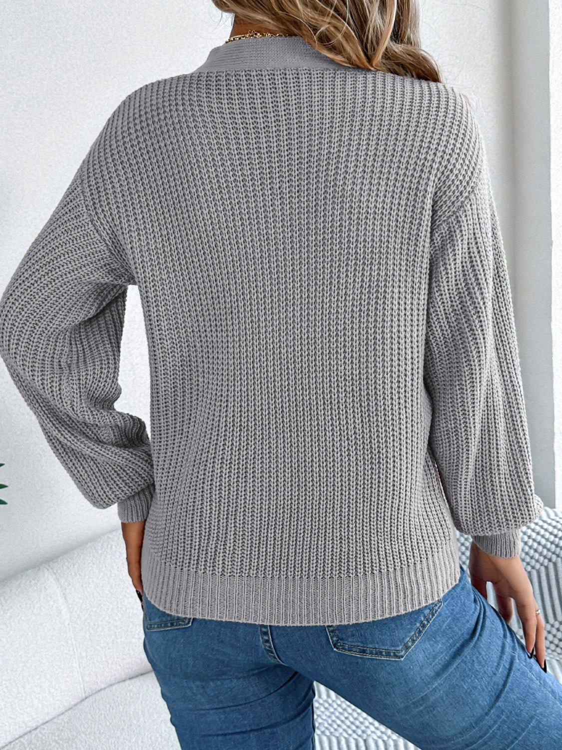Cutout V-Neck Long Sleeve Sweater - Body By J'ne
