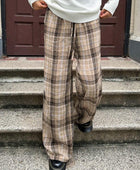 Drawstring Plaid Wide Leg Pants