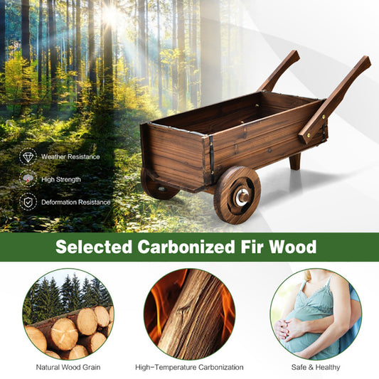 Wooden Wagon Planter Box With Wheels Handles And Drainage Hole - Body By J'ne